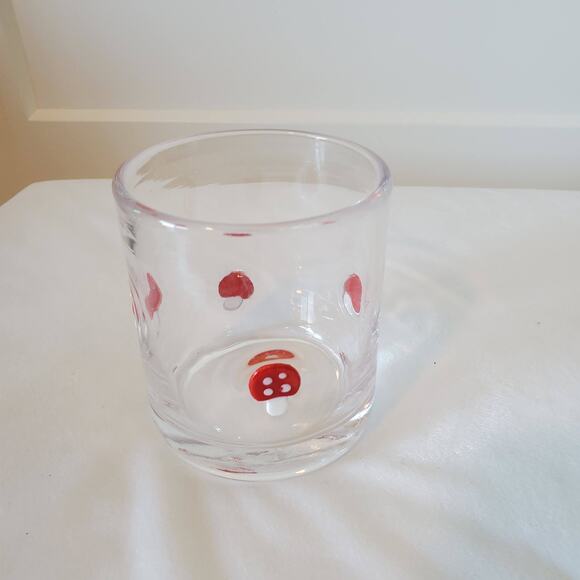 Mushroom Inlay Double Old Fashioned Lowball Glass Clear Red - Picture 3 of 5